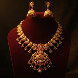 Gold Alloy and Pink Stones Premium Earring & Necklace Set For Women By Bhargav arts