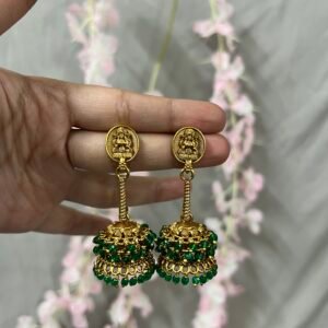 Padmavalli Antique Jhumka Earrings Green