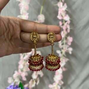 Padmavalli Antique Jhumka Earrings Red