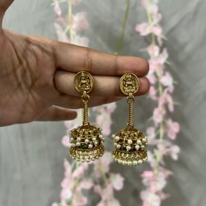 Padmavalli Antique Jhumka Earrings White