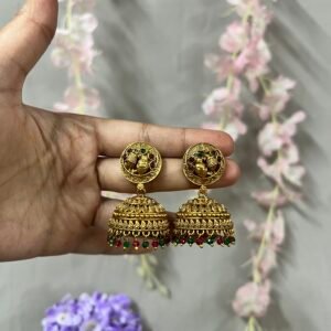 Rajsi Mayur Antique Gold Temple Jhumka Earrings