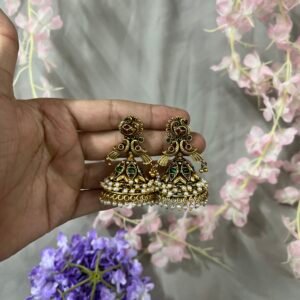 Mayurika Antique Pearl Temple Jhumkas